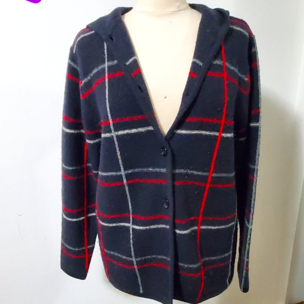 Cherokee Sweater Jacket/Duster, Size Small, Navy/Black, Gray, Red